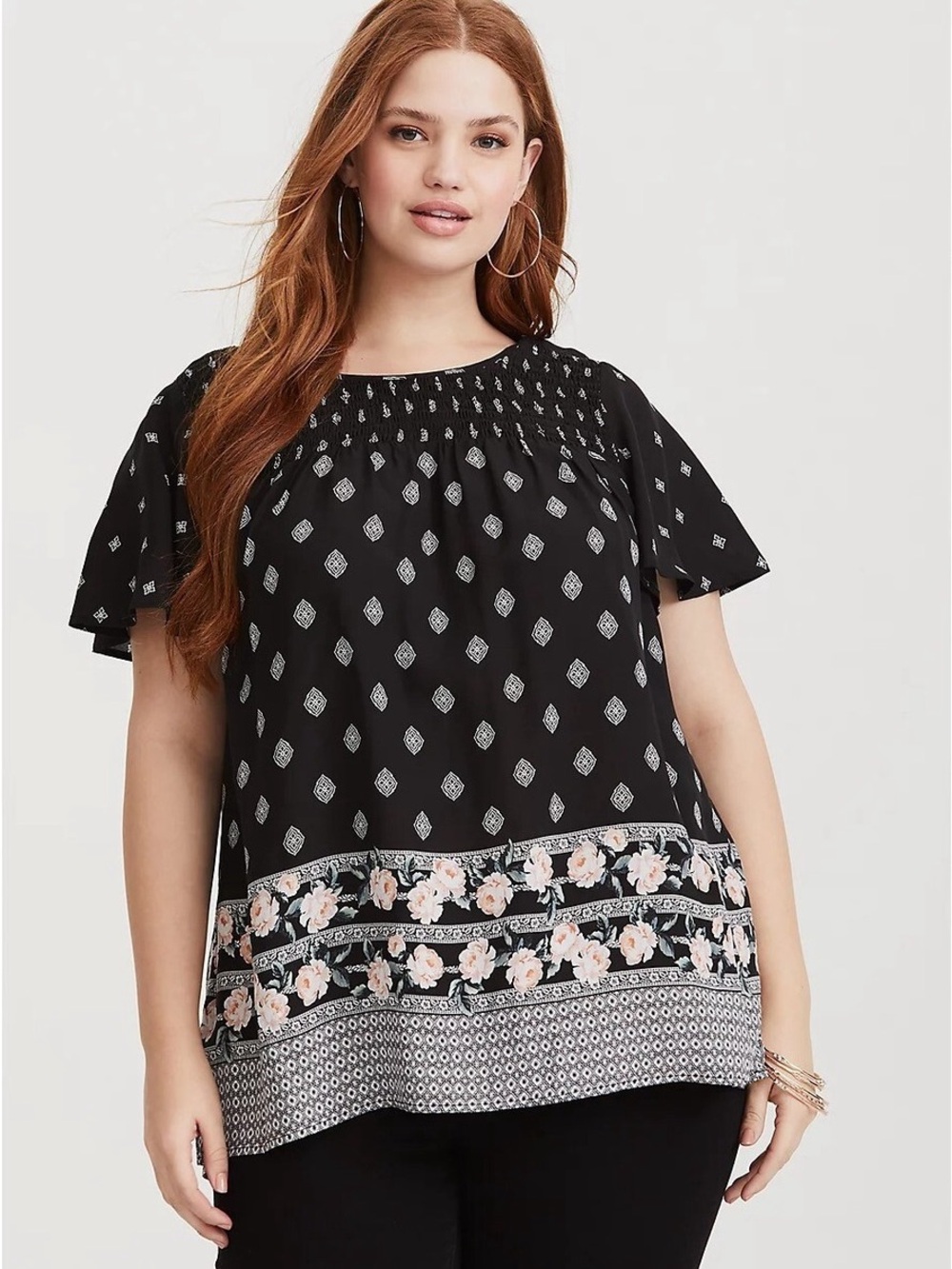 Torrid Border Print Challis Blouse Black Size 0X